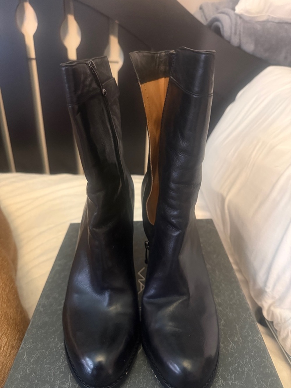 Via Spiga Black Leather Women's Mid-Calf Boots